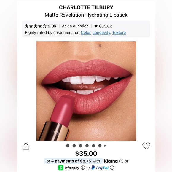 Charlotte Tilbury Matte Revolution Lipstick in Shafe Gracefully Pink - Picture 3 of 3